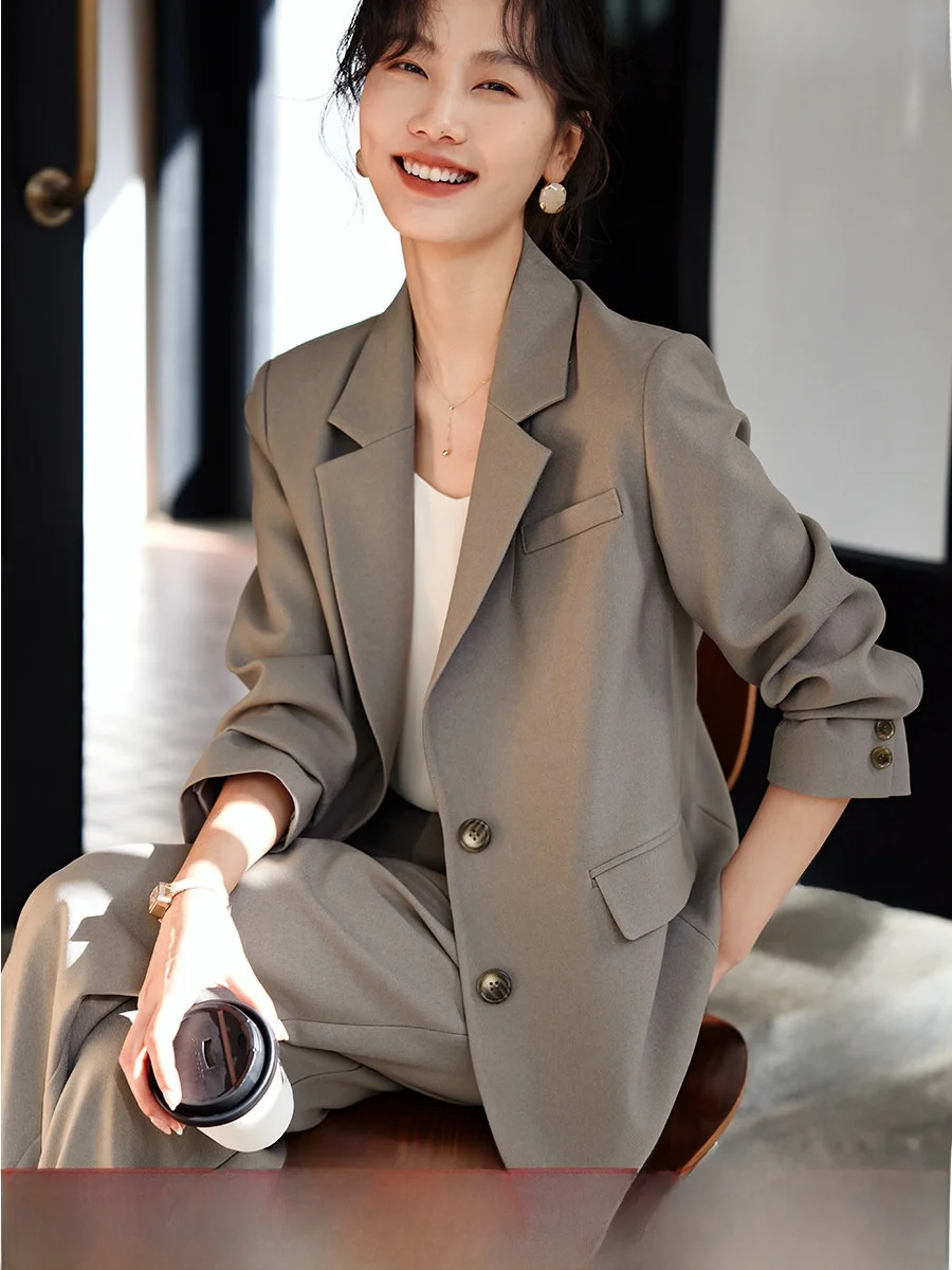 

Ele Casual Commute Women's Suit Jaet And Pants Two-Piece Set XWI Brand Polyester Fabric Long Sve Single Button