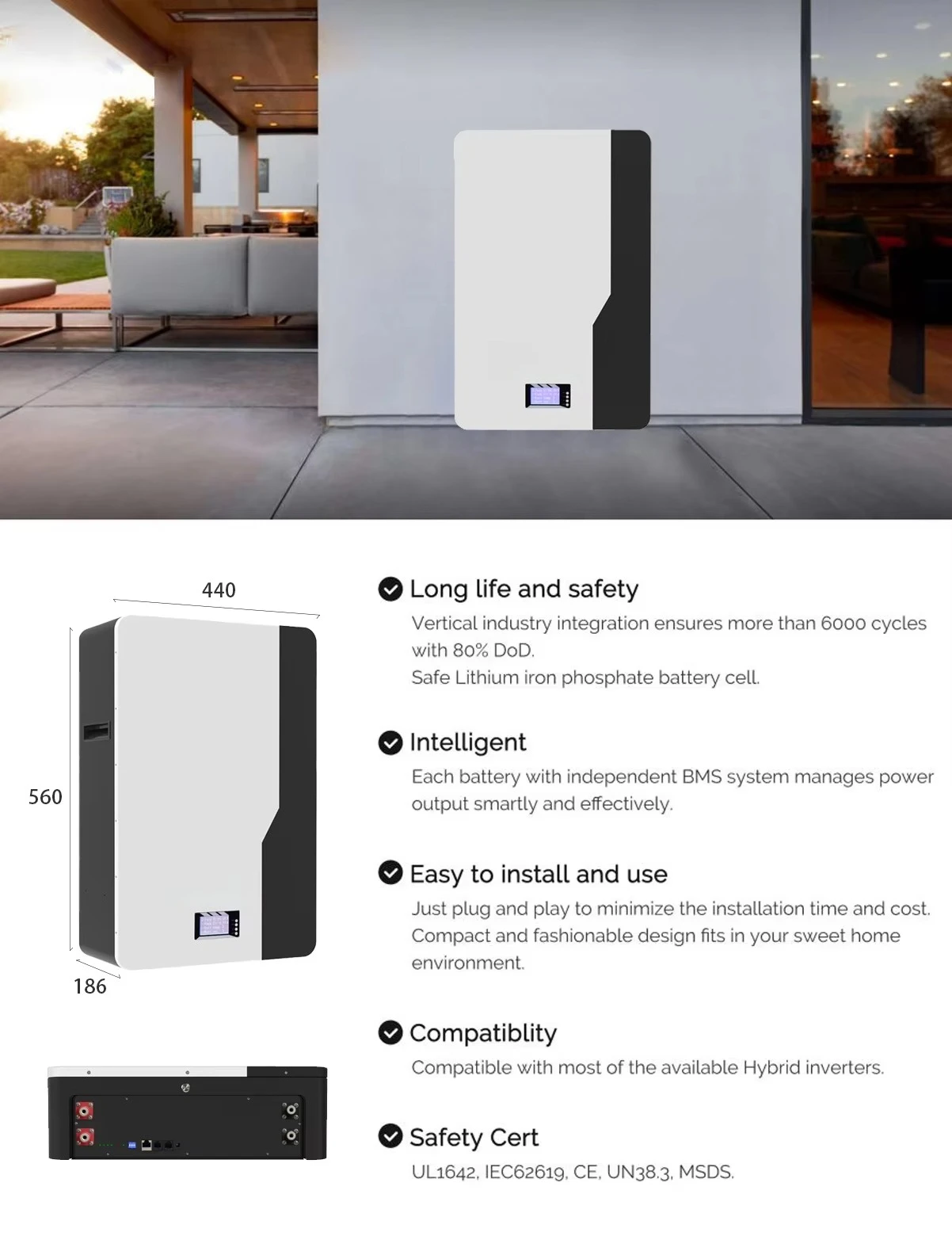 Custodia per batteria a cremagliera resistente alle intemperie IP65 di grado industriale Batteria agli ioni di litio per energia eolica solare esterna Ecosun
