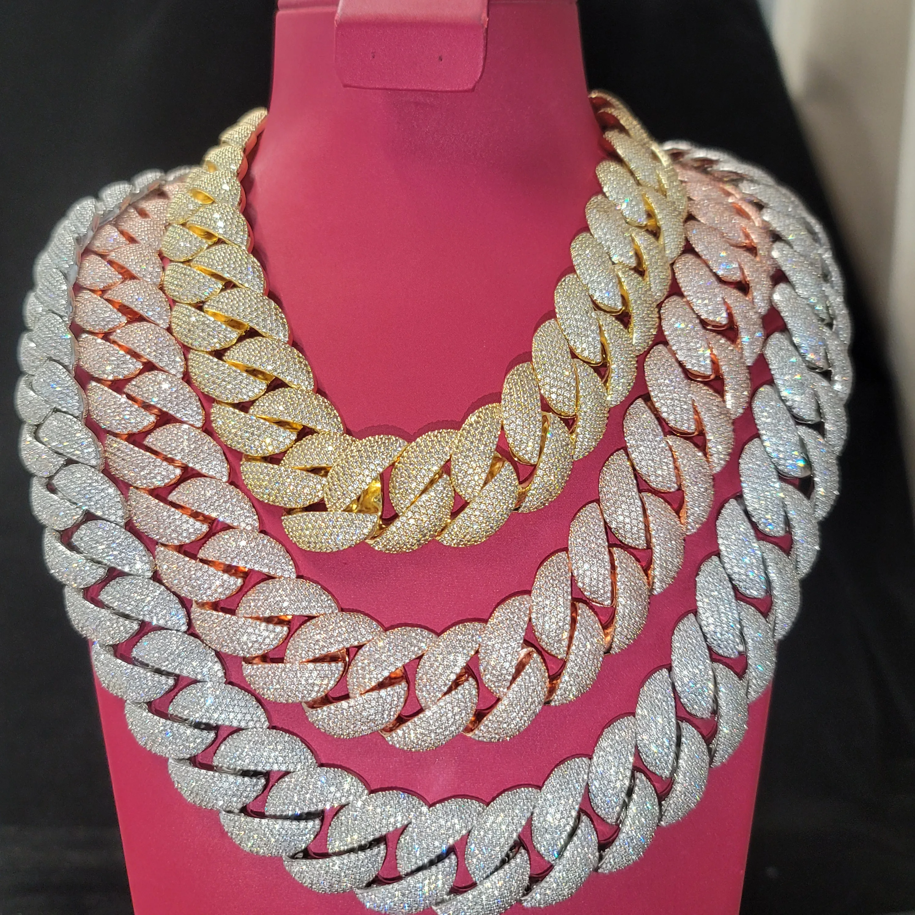 

Iced Out 24mm Miami Cuban Link Chain Fashion Thick Heavy Necklace For Men Icy Crescent Bracelet Big Box Buckle Hip Hop Jewelry