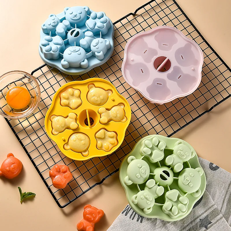 Silicone Food Mold Bear Paw Shape Steamed Cake Mold With Lid Non-Stick Baking Mould For Pudding Jelly  Ice Cube Candy Molds