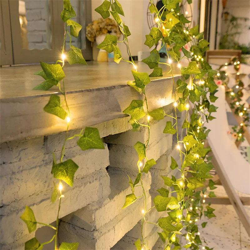 10M Groene Blad Klimop Wijnstok Met Led Verlichting String Voor Huis Slaapkamer Decor Bruiloft Artifical Plant Slinger Outdoor Tuin Decoratie