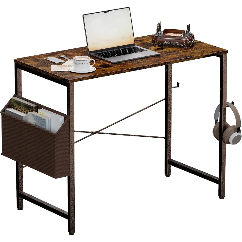 32 Inch Computer Desk Small Spaces Desk with Storage Bag for Bedroom Writing and Home Office Work Small Study Desk Table Vintage