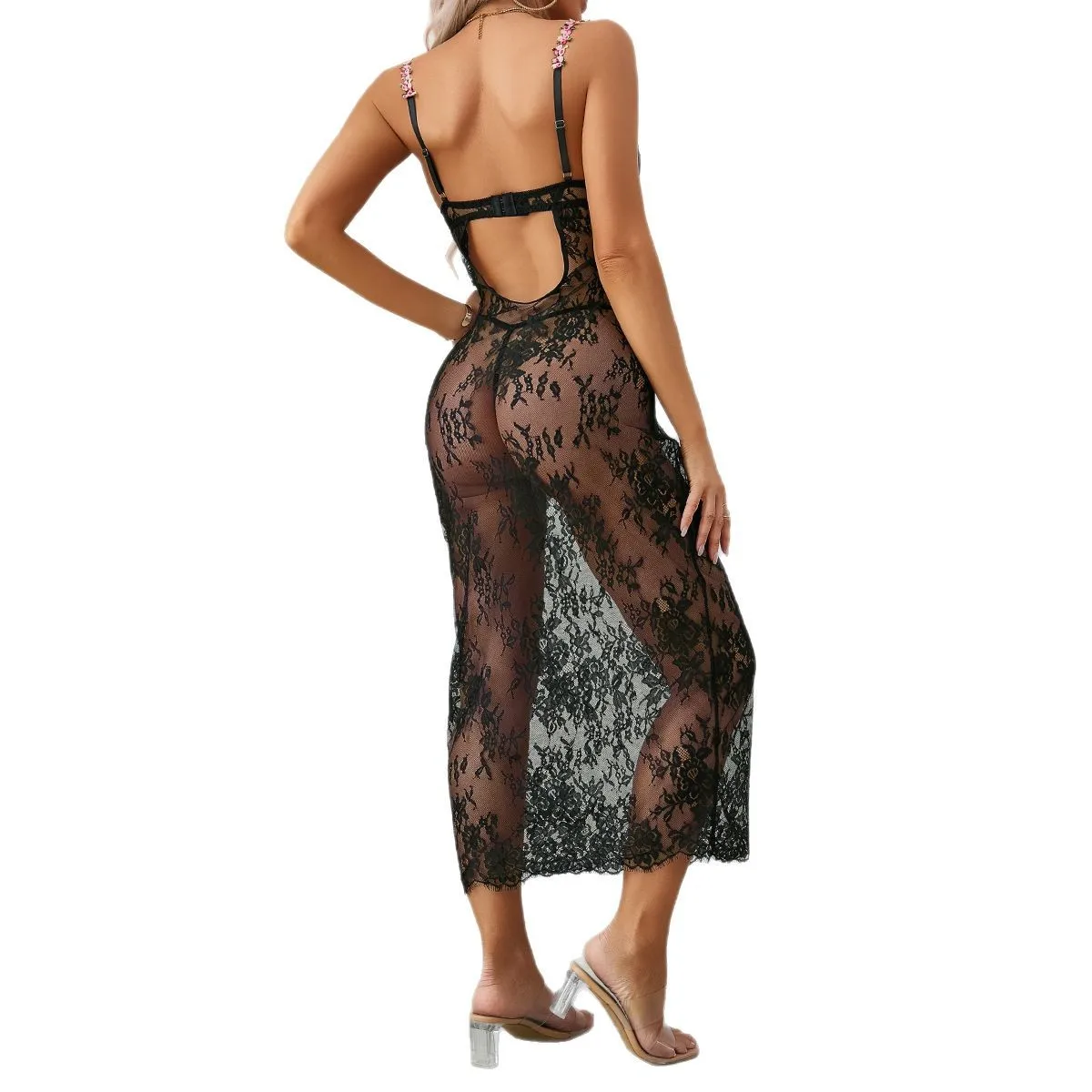 

Черное боди с открытой спиной, прозрачное нижнее белье для женщин, костюм, сексуальное платье для дам