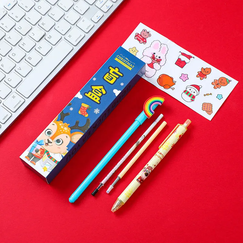 5 Set Christmas Stationery Blind Box,  Xmas Gift for Kids Includes Pens Refills Stickers for Children School Supplies