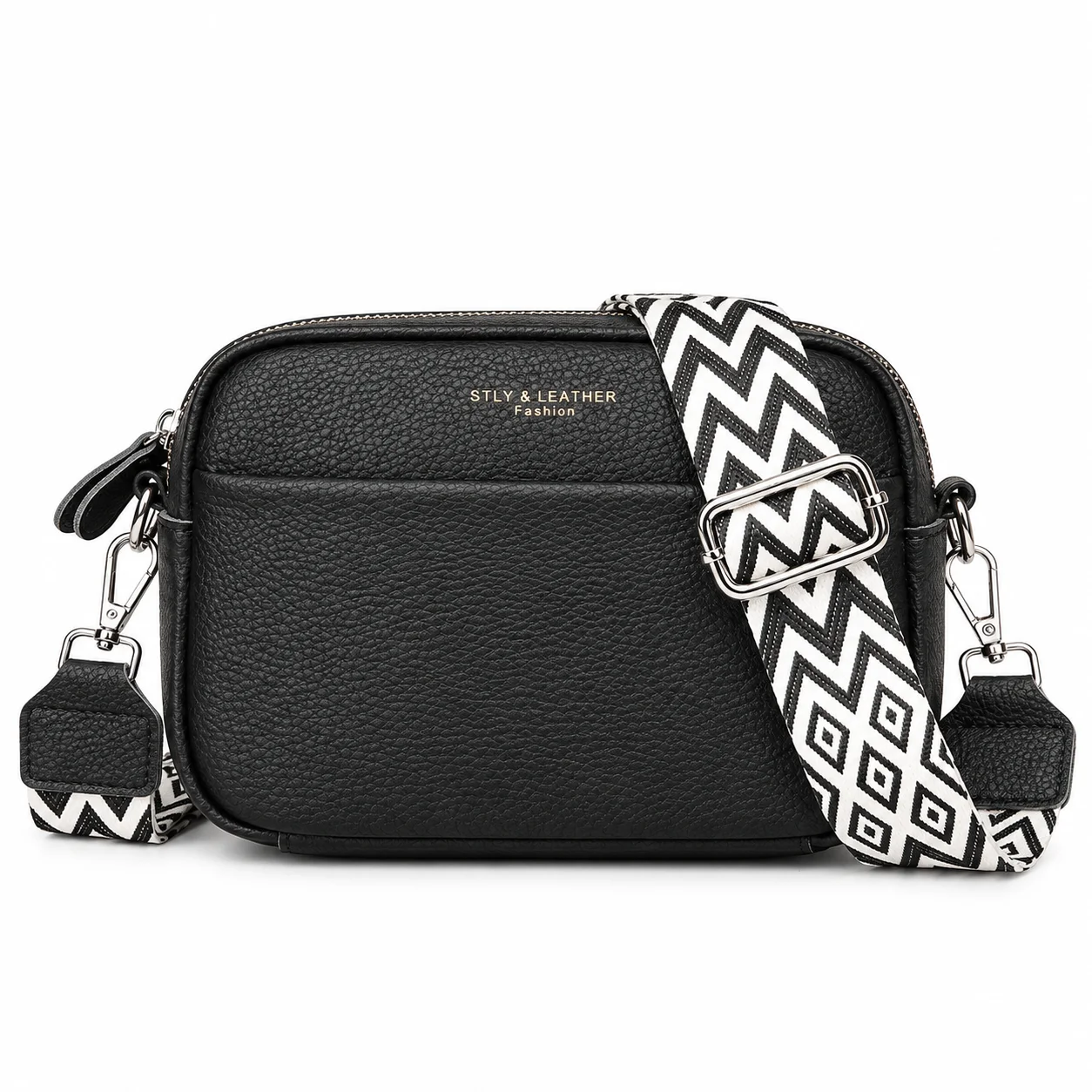 Women's Genuine Leather Crossbody Bag First Layer Cowhide Small Square Shoulder Bag with Wide Strap Fashion Minimalist Handbag
