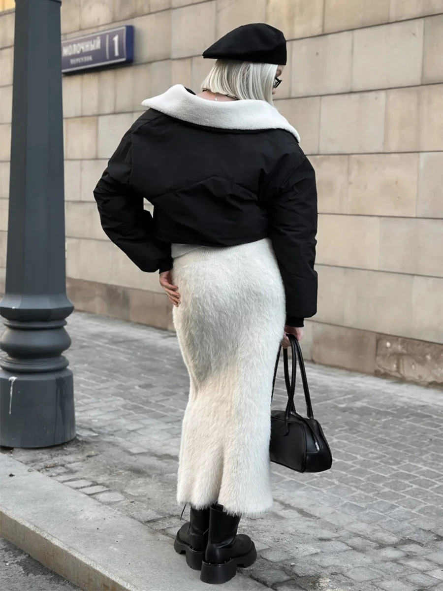 SKMY Knitted Plush Skirt 2026 Autumn Winter New Solid Color Elastic Waist Long Skirts Warm Clothes For Women Fashion Streetwear