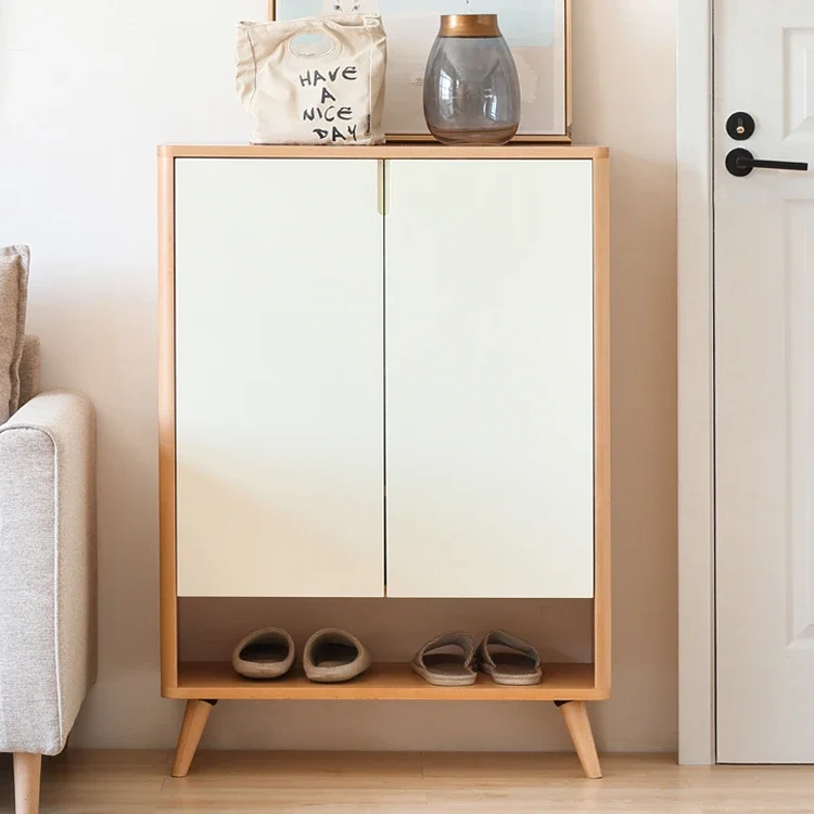 Living Room Entry Doorway Solid Wood 2 Doors 5 Layers Shoe Storage Cabinets