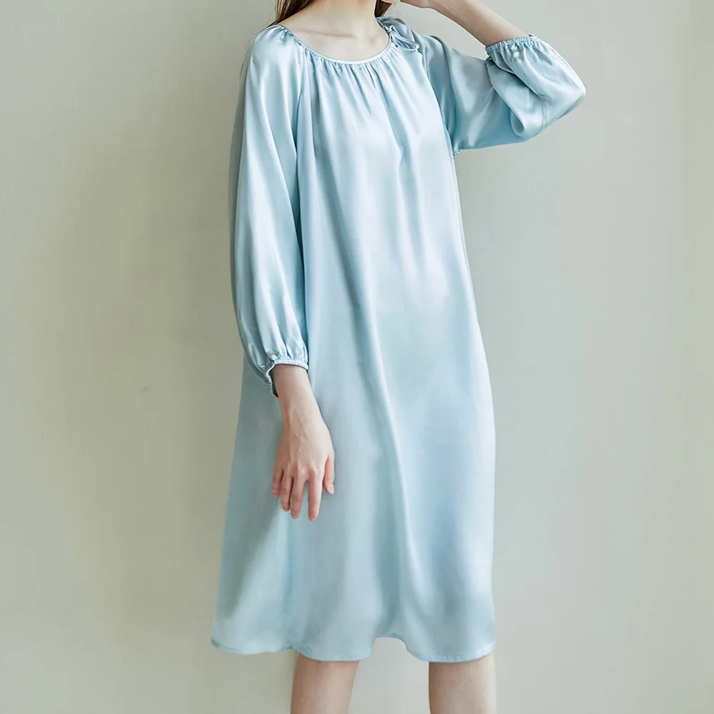 

Новая женская шелковая ночная рубашка с длинным рукавом, свободного кроя, пижама, весна-лето, 100% шелк тутового шелкопряда, домашняя одежда, размер L