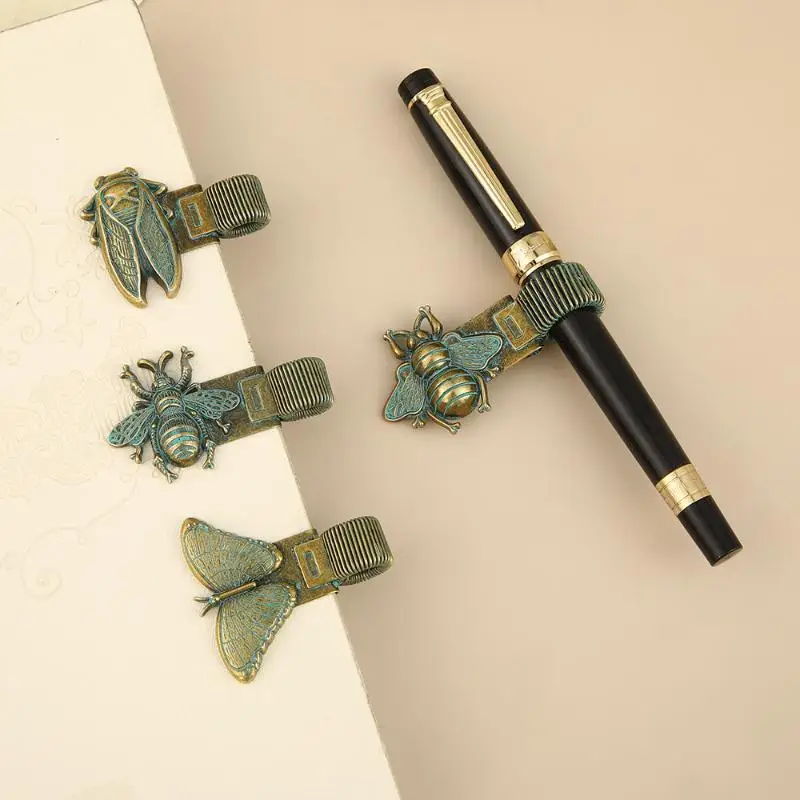 Vintage Insect Metal Pen Clip Spring Loaded Anti-Slip Durable Pen Holder for Notebook Journal Planner School Office Use