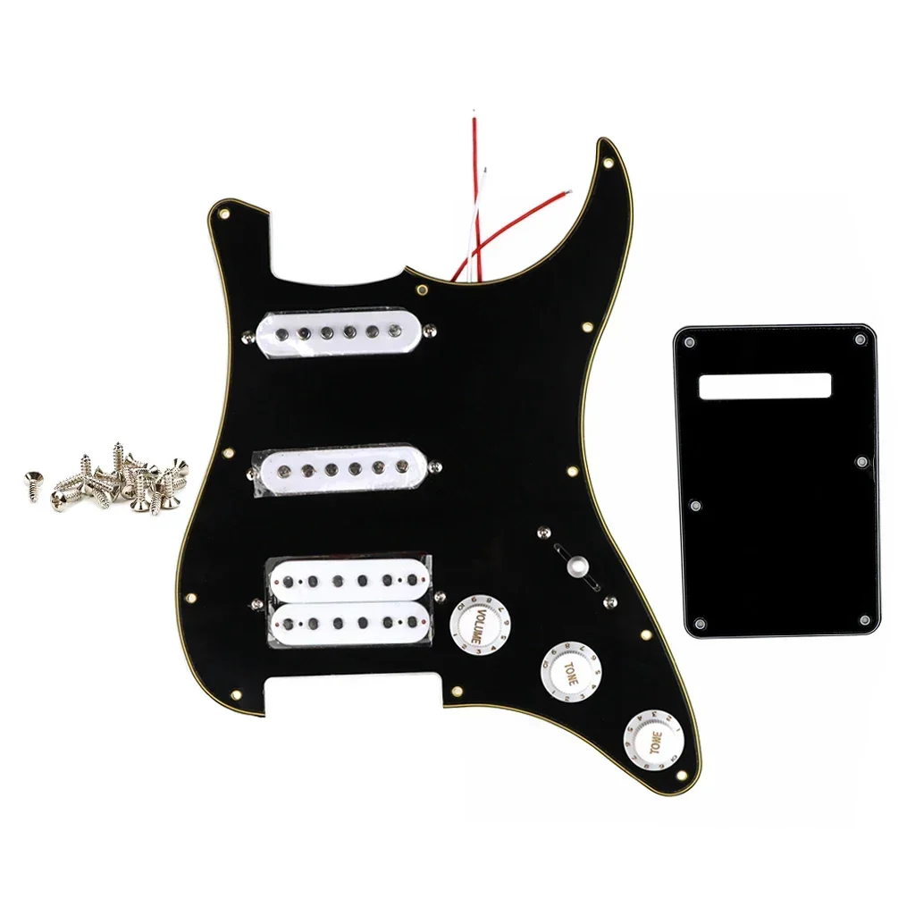 

SSH Loaded Pickguard for Strat Guitar - Prewired 3-Ply Black Pickguard Set with Backplate & Controls