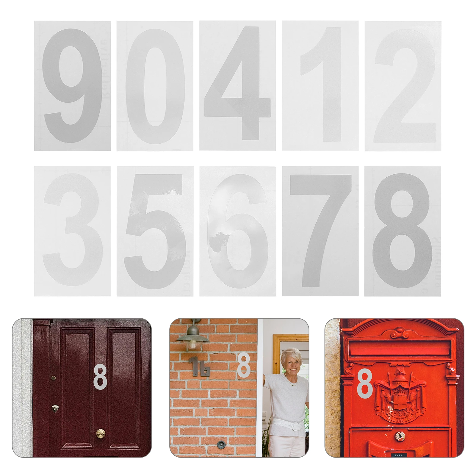 

10 Sheets Reflective Number Stickers Large DIY Adhesive Numbers for Mailbox Trash Can Outdoor Address Decals Number Stickers
