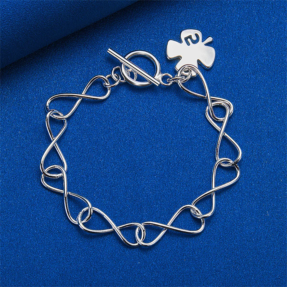 Bracciale in argento sterling 925 da 8 pollici con quadrifoglio, moda donna, regalo di nozze, gioielli, fascino, festa