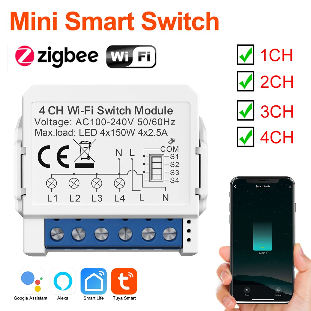 

WIFI Zigbee Tuya модуль умного переключателя 1/2/3/4 Gang DIY автоматический выключатель диммер модуль выключателя света работает с Alexa Google Home