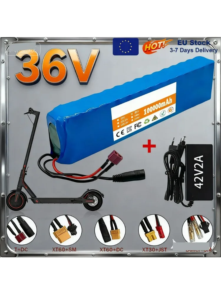 36V 100Ah 18650 Oplaadbare Lithium Batterij 10S3P 1000W met BMS voor Fiets Scooter Batterij + Oplader - afbeelding 2
