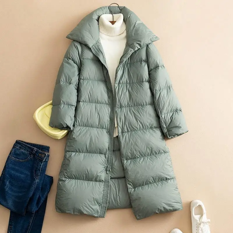 2024 New Arrivals Fashion Large Lapel Woemn X-long 90% White Duck Down Jackets Female Light Korean Winter Thicken Warm Coat