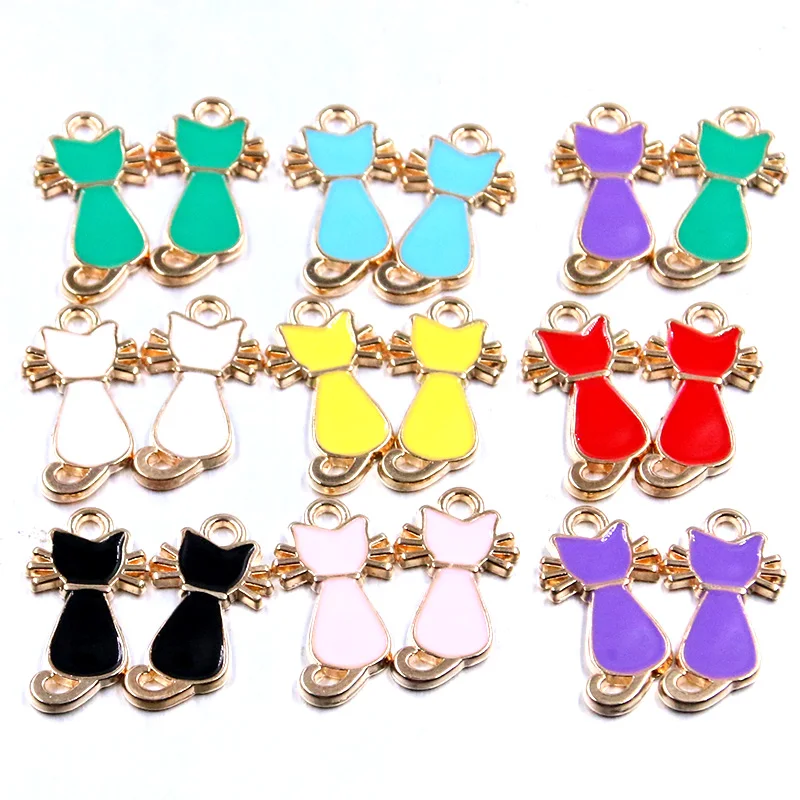 20Pcs 8 Color 12x22MM Alloy Metal Drop Oil Cat Charm Animal Cute Kitten Pendant For DIY Bracelet Necklace Jewelry Making