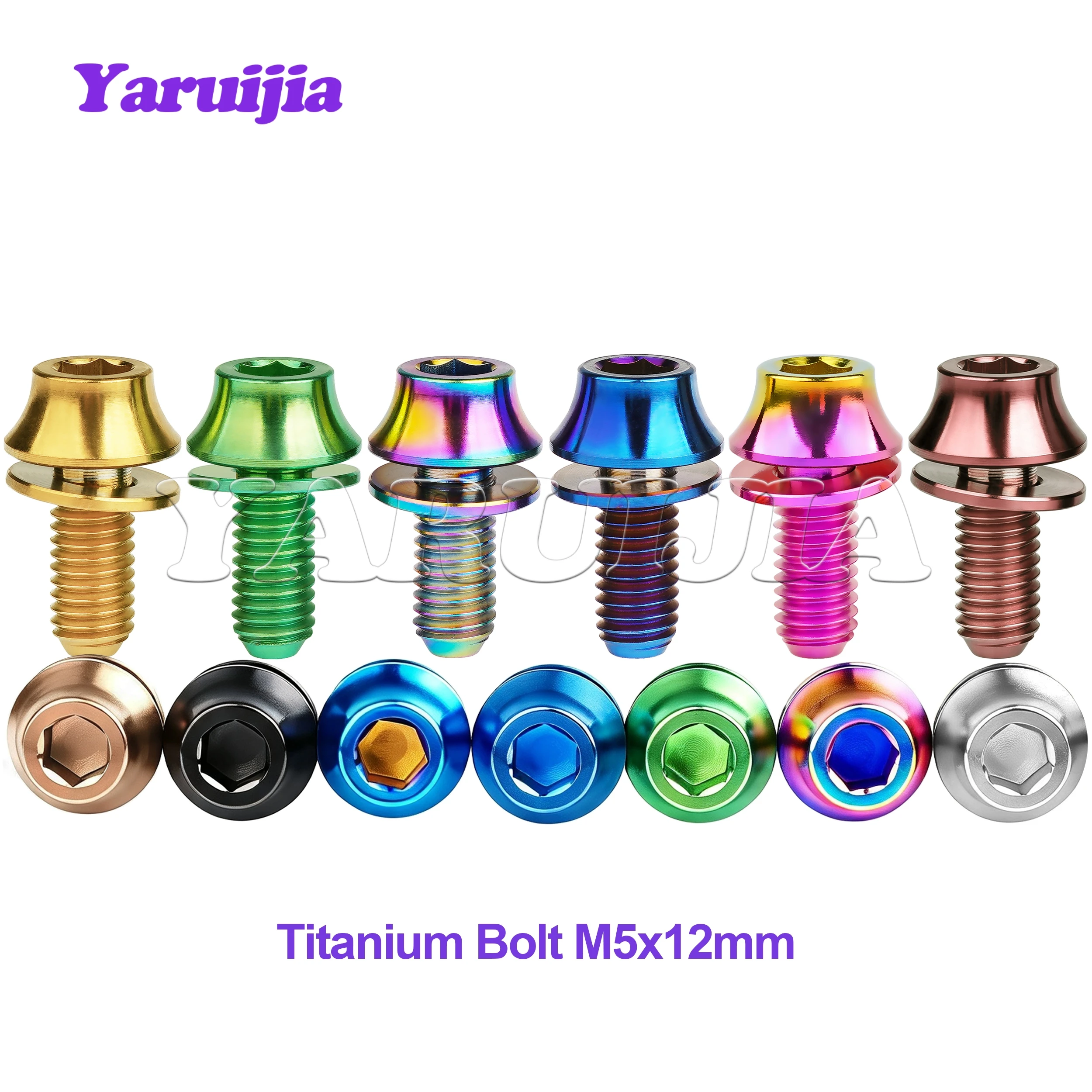 Yaruijia Titanium Alloy Bolt M5x12mm Taper Screw With Washer For Bicycle Bottle Cage Hexagon