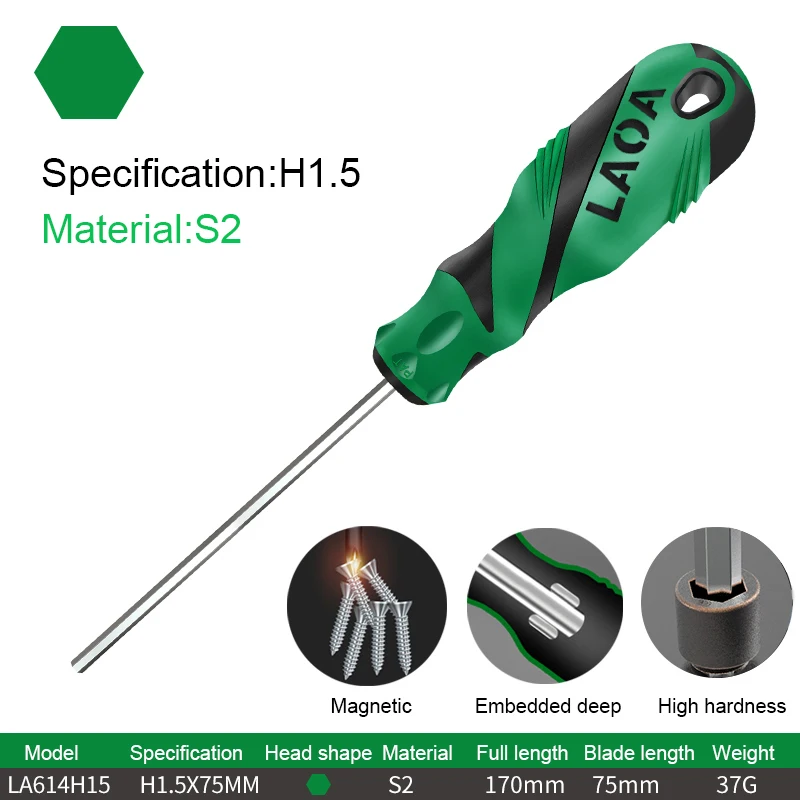 Laoa 1 stücke Sechs kant schrauben dreher Kugelkopf schrauben dreher mit Magnetismus Flach kopfs ch rauben dreher s2 58hrc legierter Stahl Anti-Rutsch-Griff