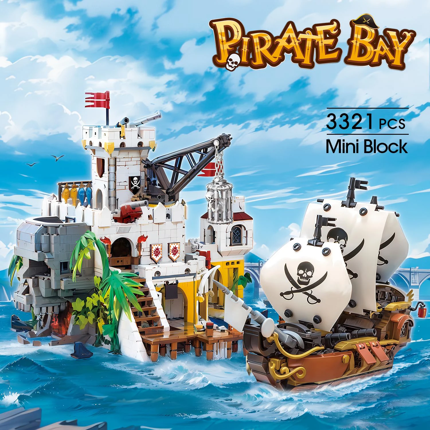 3321PCS Pirate Bay Building Blocks Adventure Pirate Ship Scene Streetview Model Bricks Set With Figures Kids DIY Toys Idea Gifts