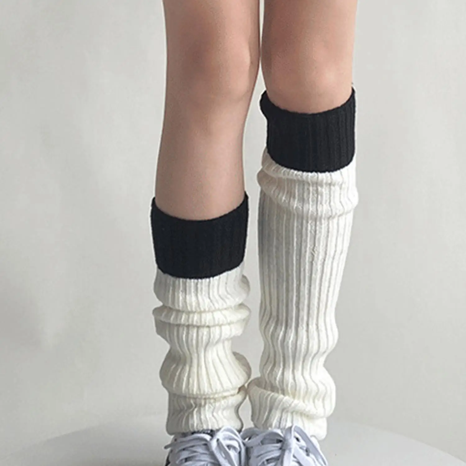 

1 Pair Knitted Leg Warmers Sweet JK Ankle Warmer Knitted Striped Thickened Stocking Solid Color Leg Covers Winter Stockings