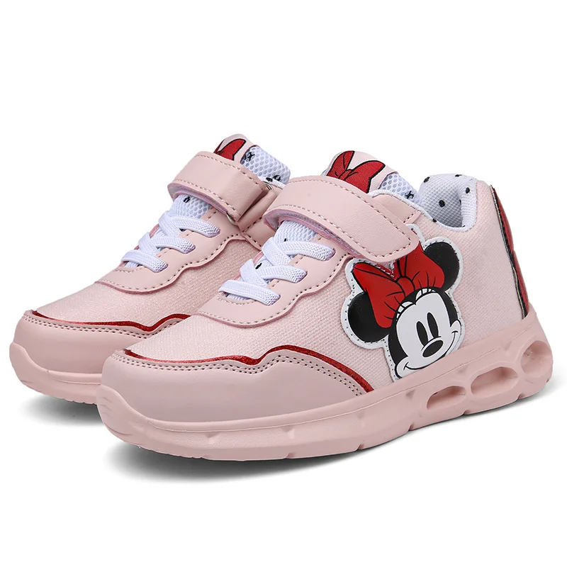 Disney Boys Cartoon Minnie Mouse Cars Print Children Casual Sneaker Baby Girl Sport Non-slip Breathable Flashing Led Light Shoes