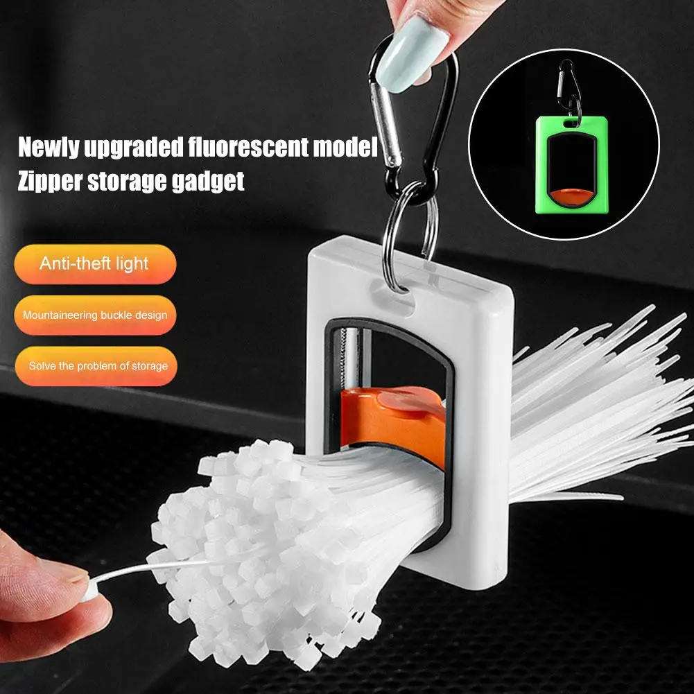 Portable Cable Tie Organizer with Keyring Fluorescent Storage Cable Tie Holders Square Rectangle Wiring Storage Buckle