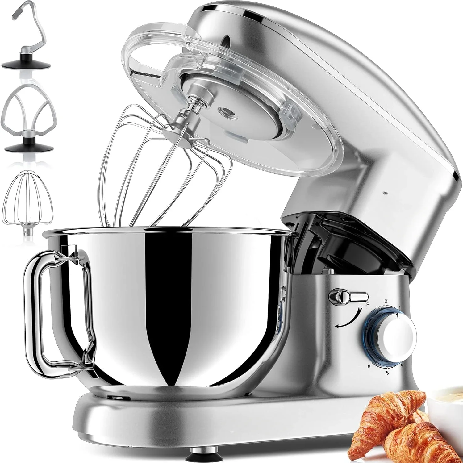 Electric Stand Mixer, Facelle 6 Speed Kitchen Mixer with Pulse Button, Attachments include 6.5QT Bowl