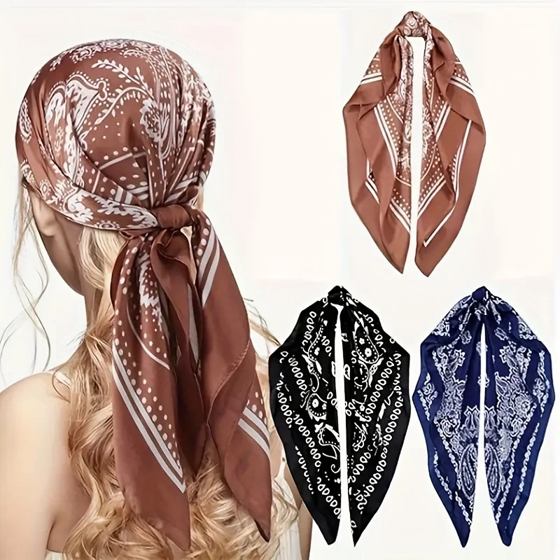 

70X70 шарф с узором пейсли, женский корейский винтажный бандана, шарф с квадратной головкой и шеей, стильный легкий прозрачный аксессуар, весна-лето