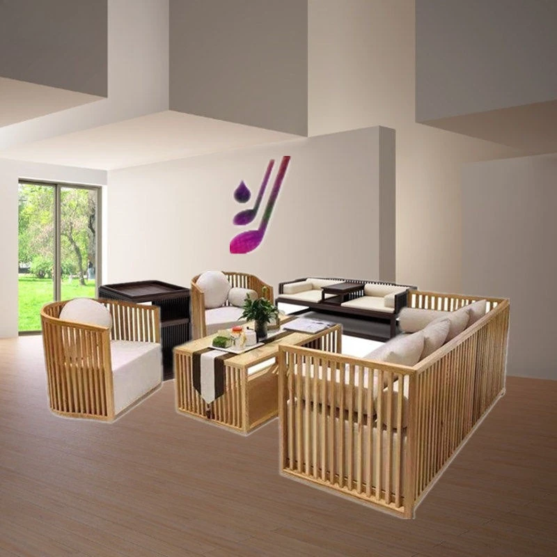 مجموعة أريكة خشبية صلبة صينية جديدة، أريكة ملونة حديثة وبسيطة لغرفة المعيشة، أثاث منزلي بالكامل