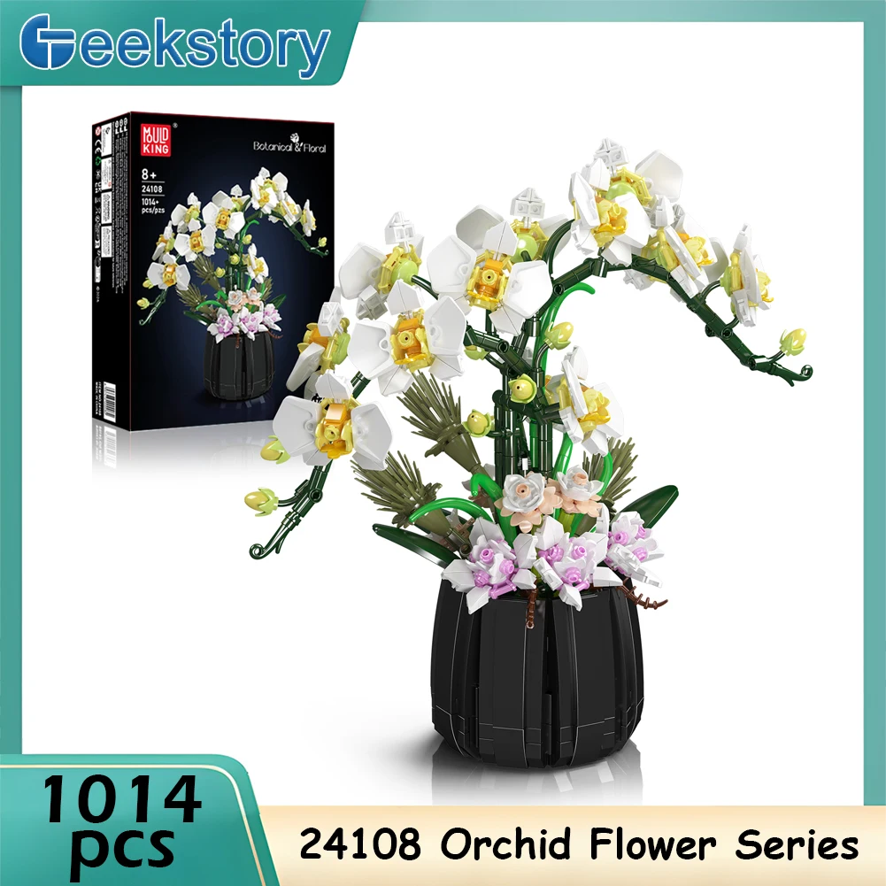 

MOULD KING 1014PCS Orchid Flower Building Set 24108 Potted Plant Series Home Decor Botanical Model MOC Assebly Toy Kids Gifts