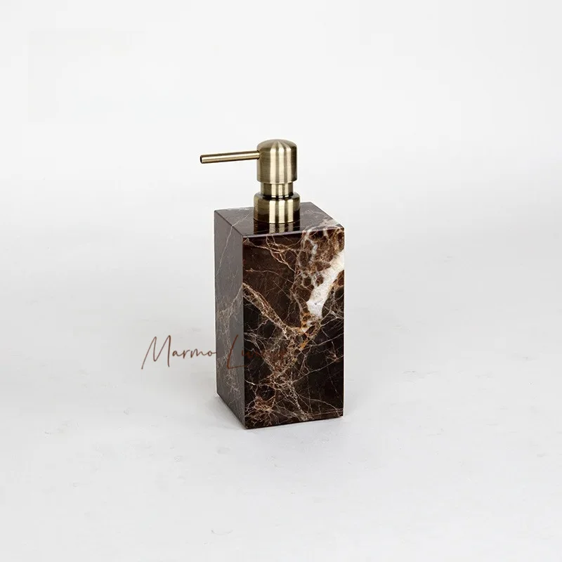 Marble Bathroom Set Emperador Dark Lotion Bottle Wholesale Hotel & Home Bathroom Toiletries Kit Decorative Tray Lotion Dispenser