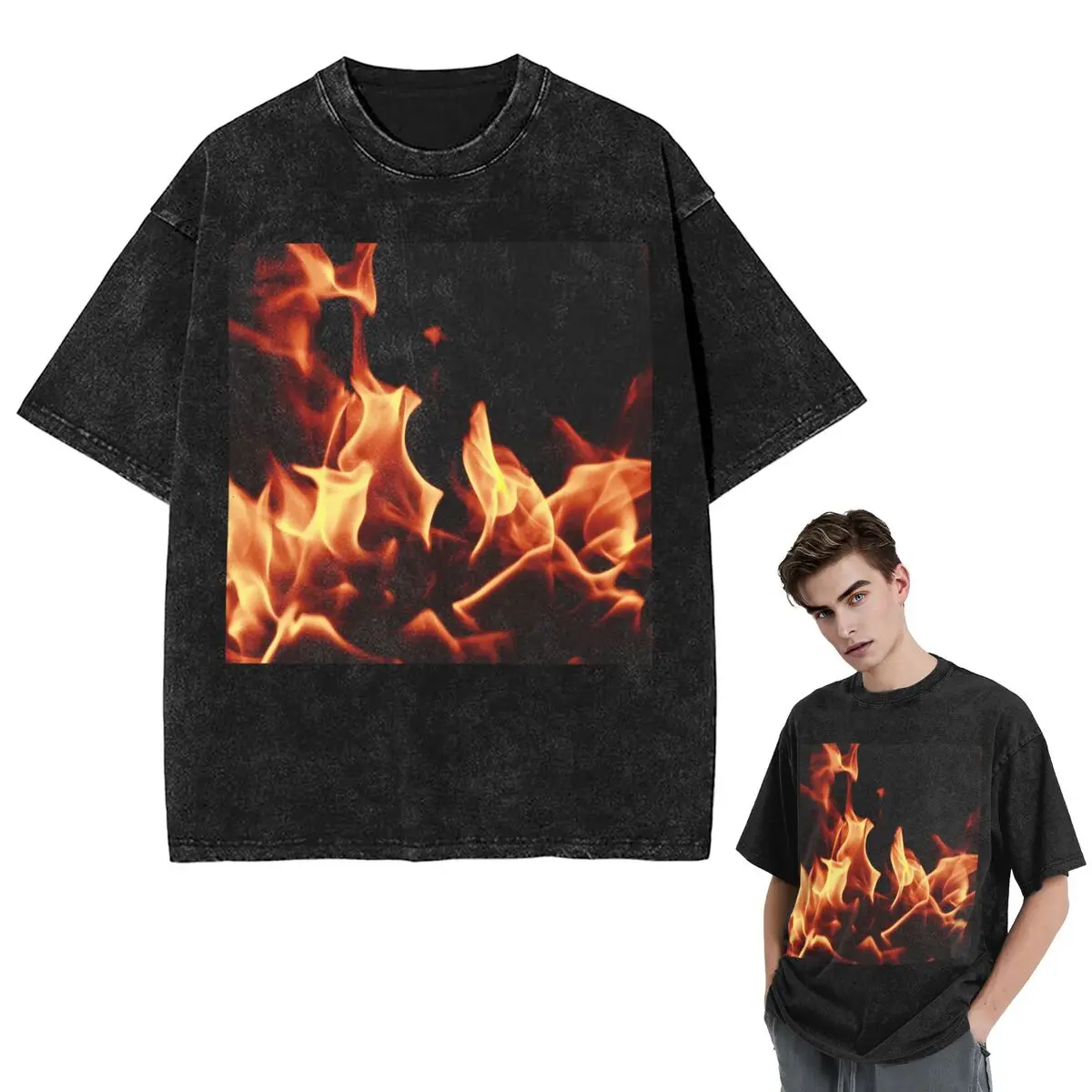 

Уличная одежда, футболки Burning Fire With Sparks, стираная футболка с короткими рукавами, футболка в стиле хип-хоп, топы, футболки для мужчин и женщин