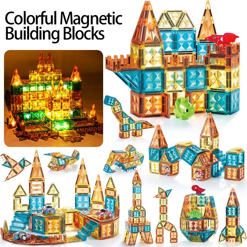 LED Magnetische Blöcke Track Gebäude Diamant Cut Magnetische Blatt Kinder Spielzeug Bau Schloss DIY Montage Beleuchtung Zubehör