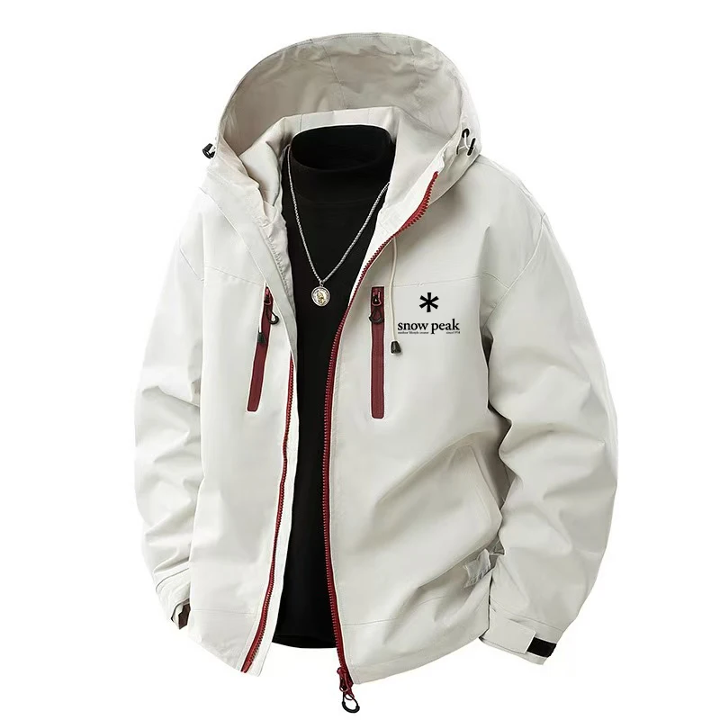 Snow Peak Printed zipper hooded sweatshirt suitable for both men and women. Retro style. Washed treatment. High quality.