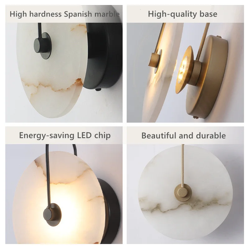 Moderno alabastro redondo lâmpada de parede mármore led luminária parede para o hotel sala estar quarto cabeceira corredor decoração casa arandela