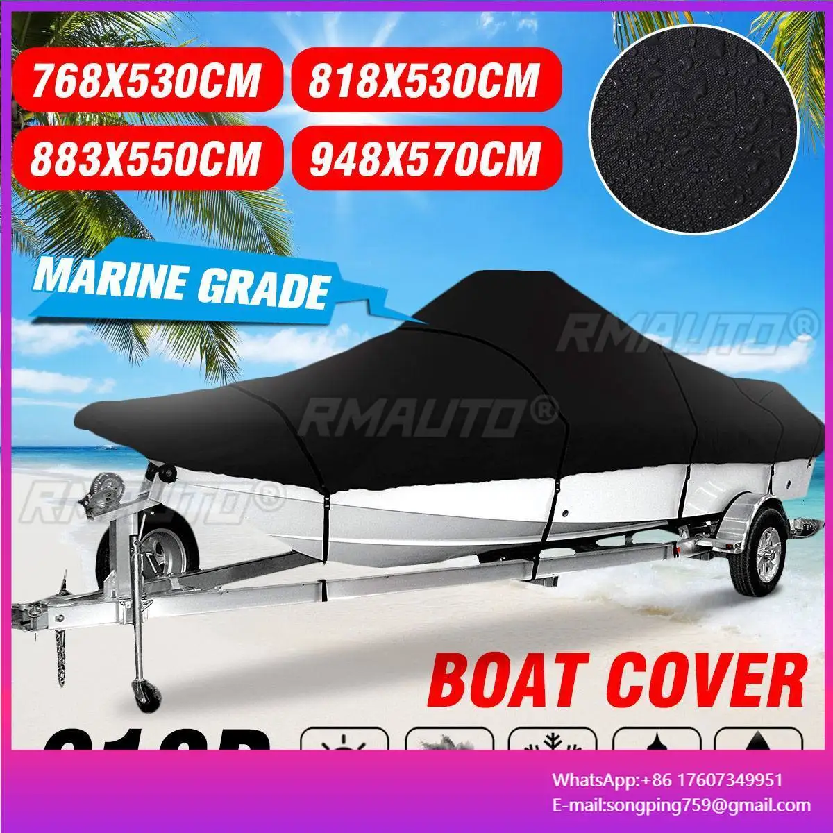

17ft-25ft Heavy-duty Trailerable Boat Cover 210D Waterproof Fish-Ski V-Hull Boat Mooring Cover Dust-proof Anti-UV Protection