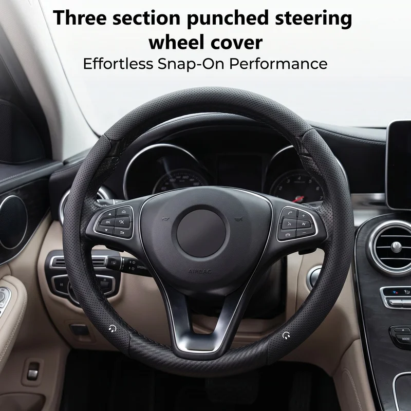 Smiley face style car steering wheel three-piece set, black perforated segmented steering wheel cover  Anti-slip half-cover stee