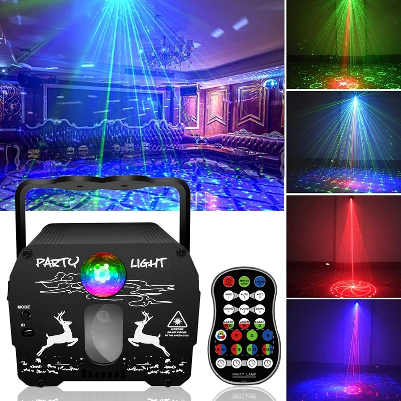 Patrón DJ Luz de discoteca RGB Luces de efecto de escenario Batería USB Bola mágica Proyector láser Boda Navidad Fiesta navideña de Halloween