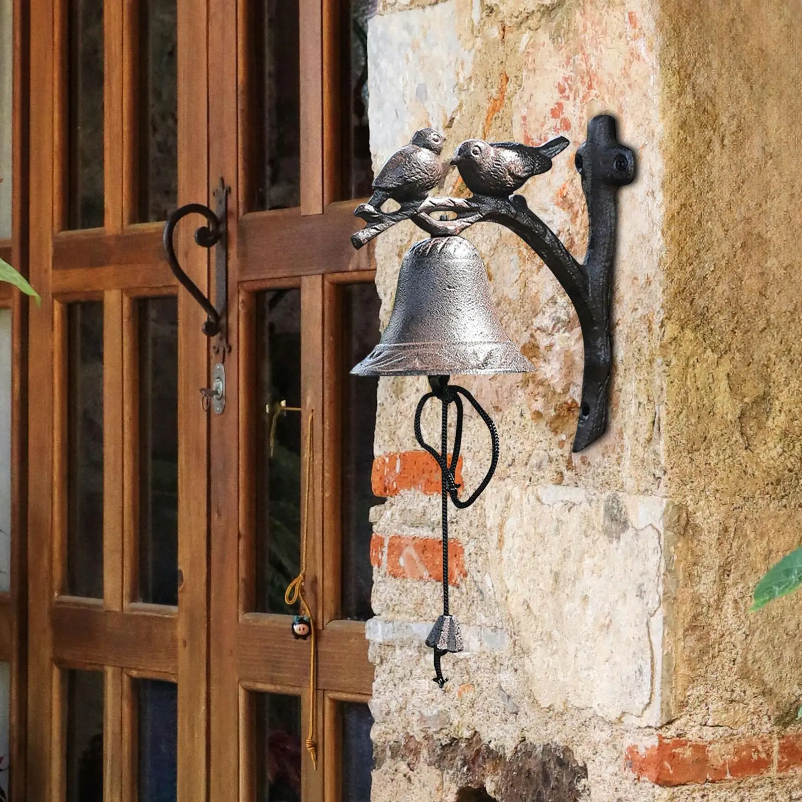 Vintage Cast Iron Doorbell Welcome Bell Couple Birds Courtyard Wall Ornament Dinner Bell for Porches