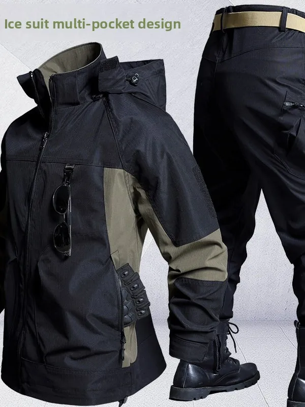 

Men's Outdoor Tactical Softell Jaet Pants Set Windproof Multi-ket Wear-resistant Workwear Bla Utili orm