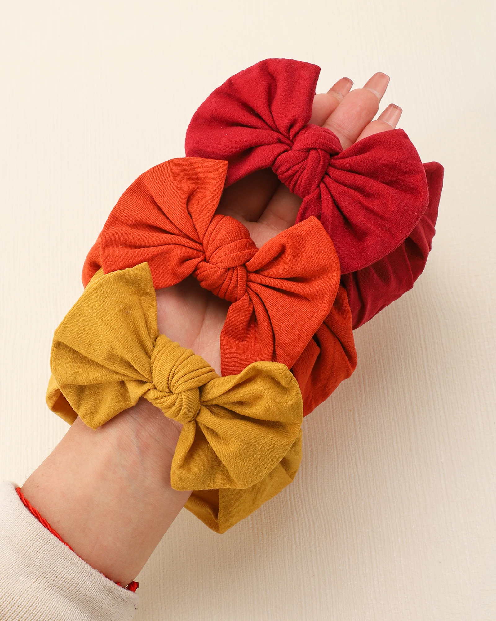 3 stücke Elastische Stricken Baby Stirnband Set für Mädchen Weiche Nylon Turban Bögen Kinder Haar Zubehör Neugeborenen Großhandel Geschenk