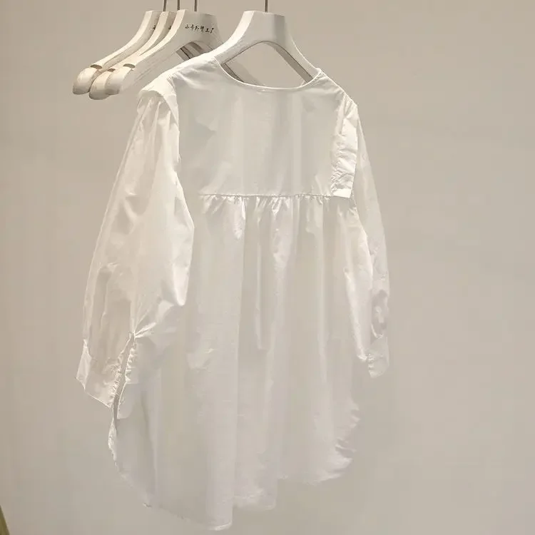 KUSAHIKI Sweet Puff Sleeve Woman Doll Shirts 2023 Summer Causal Single Breasted O-neck Blouses Chic Fashion Blusas Femme