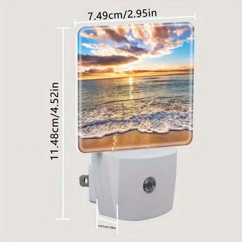 Ocean Beach at Sunrise Night Light Plug into Wall Sunrise Over Beach Night Light with Dusk to Dawn Sensor Night Lights Decor