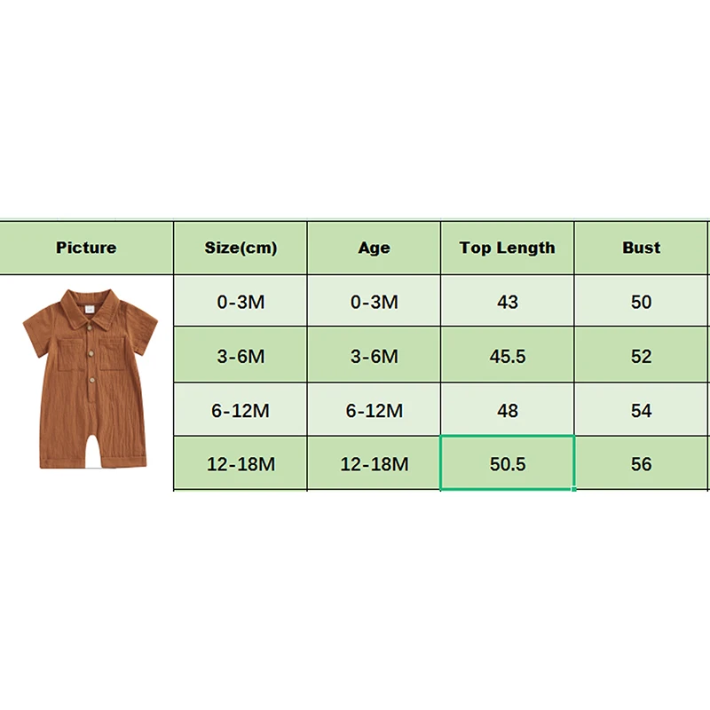 Tregren 0-18M Infant Boys Cotton Linen Jumpsuit Solid Color Lapel Short Sleeve Front Button Romper Summer Newborn Baby Clothes