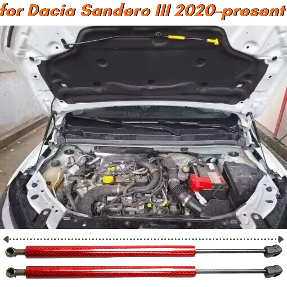 Qty(2) Hood Struts for Dacia Sandero Streetway III 2020-present Front Bonnet Gas Springs Shock Absorbers Lift Supports Dampers