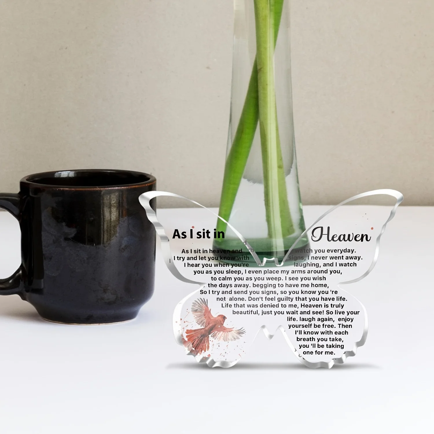 Memorial Gift for Loss of Loved One - Remembrance Gifts for Father Mother Grandma - As I Sit In Heaven Acrylic Glass Butterfly