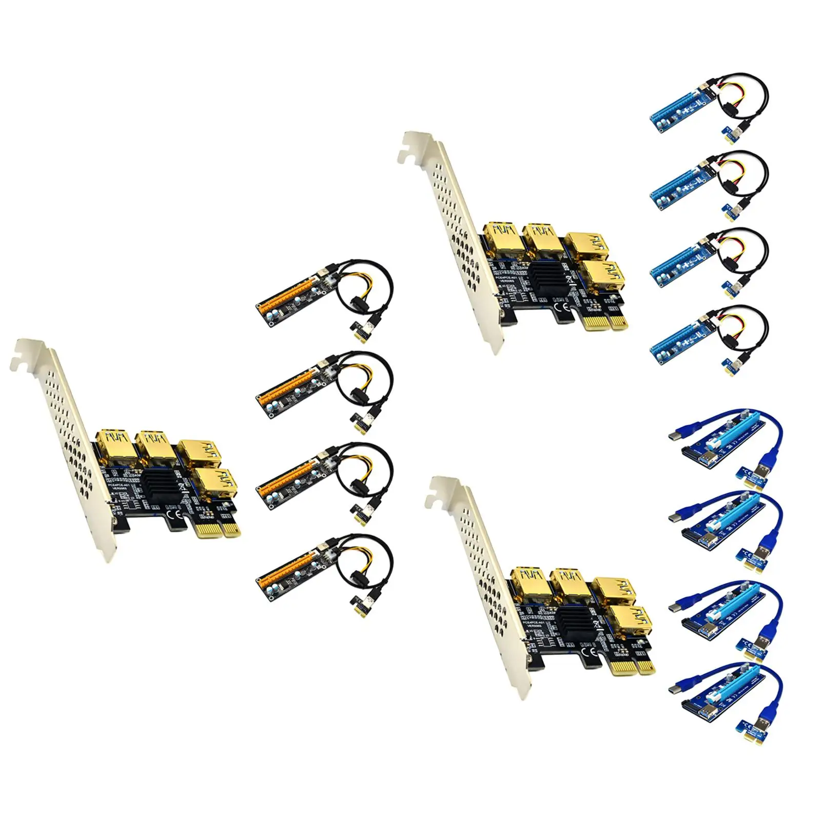 

Pci-E Adapter Card 1x to 4 Ports PCB Slots Riser Card for 0 7 32 64