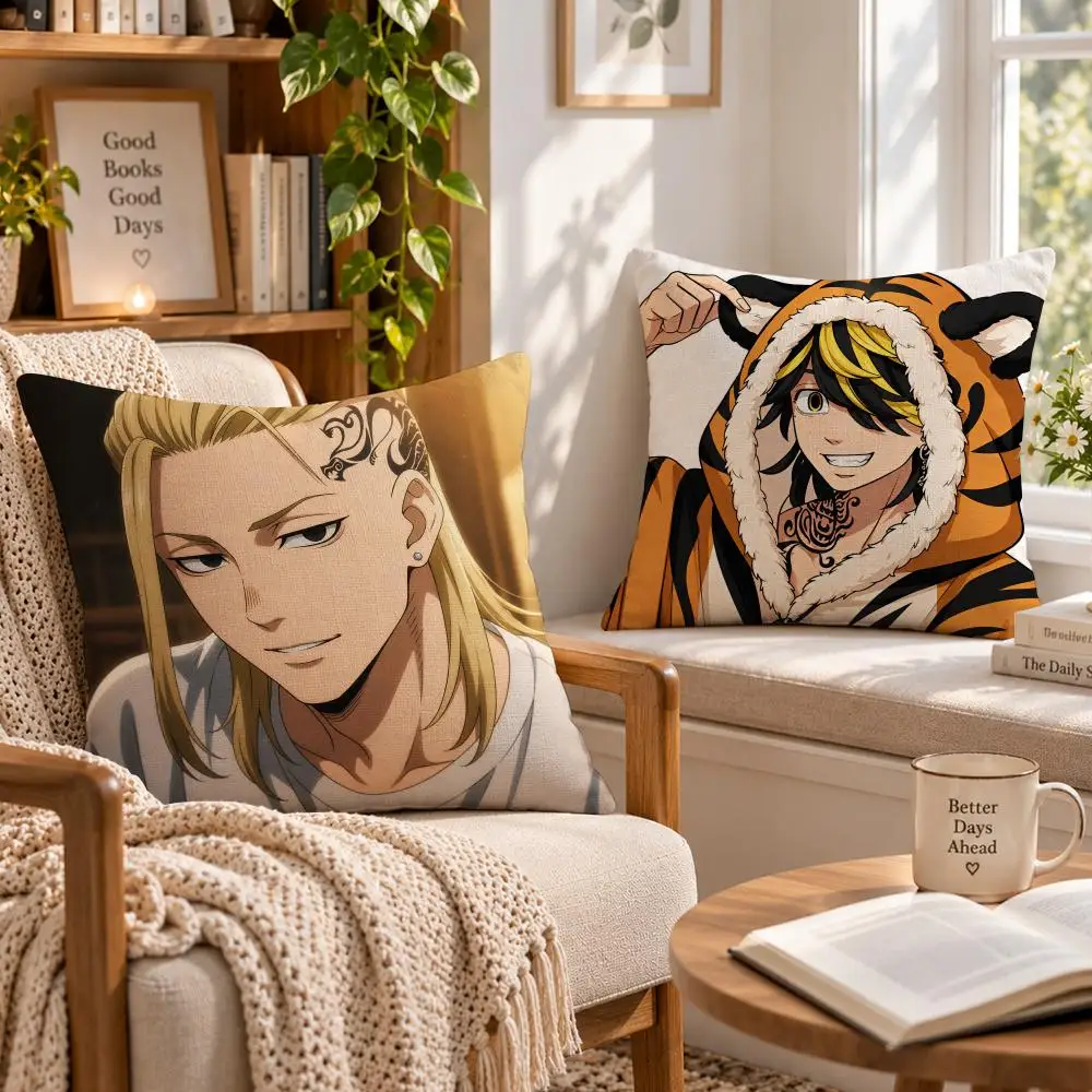 Anime Action T-Tokyo Revengers Cushion Cover Soft Short Cover Washable Sofa Bed Dorm Garden Home Office Chair Decor