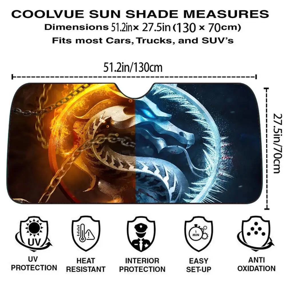 M-Mortal Kombat شخصية سيارة ظلة سيارة ظلة يغطي غطاء الزجاج الأمامي العالمي للطي قناع