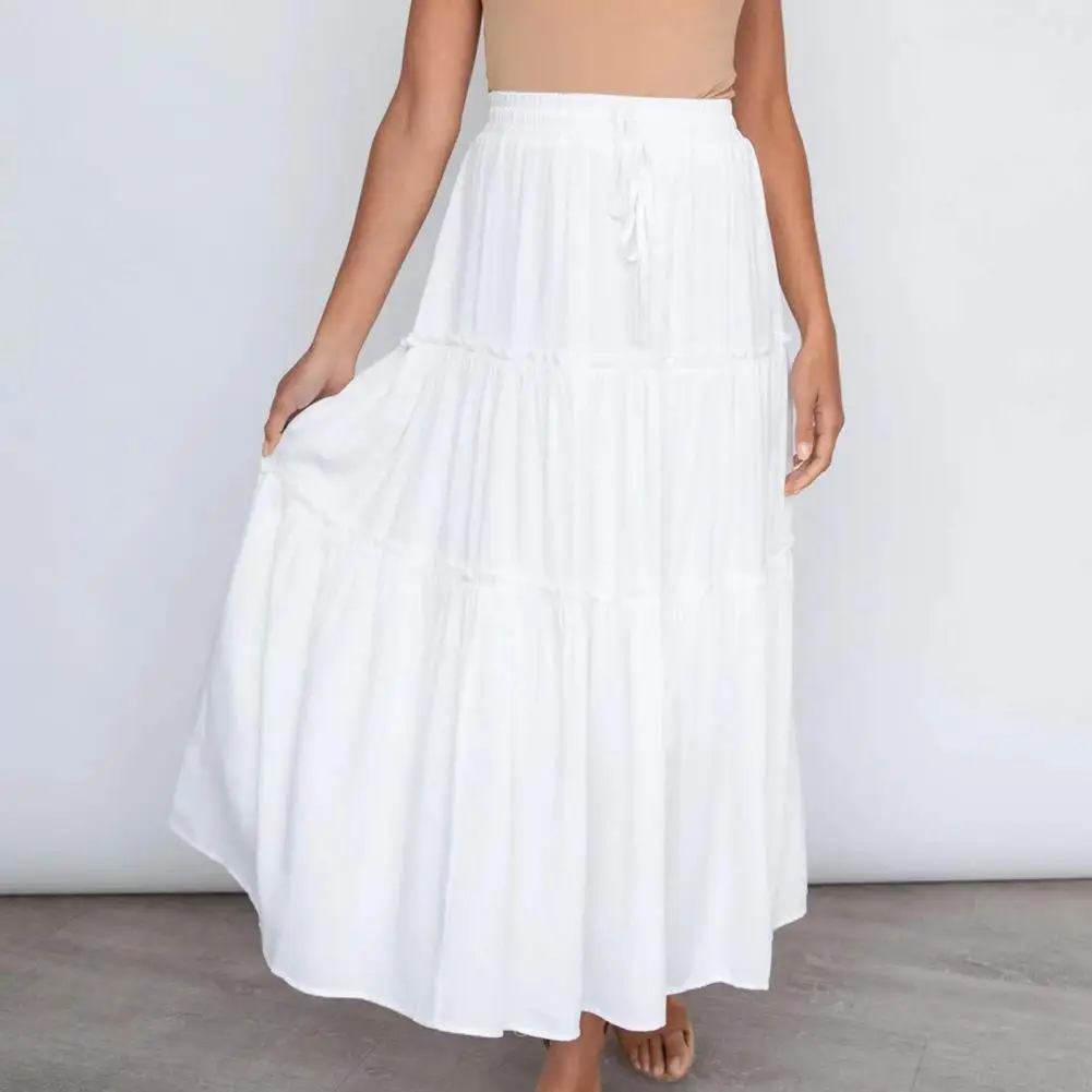 Vrouwen Rok Hoge Taille A Lijn Ruches Schommel Strand Maxi Rok Geplooid Grote Zoom Elastische Boho A Line Strand Maxi Rok Faldas